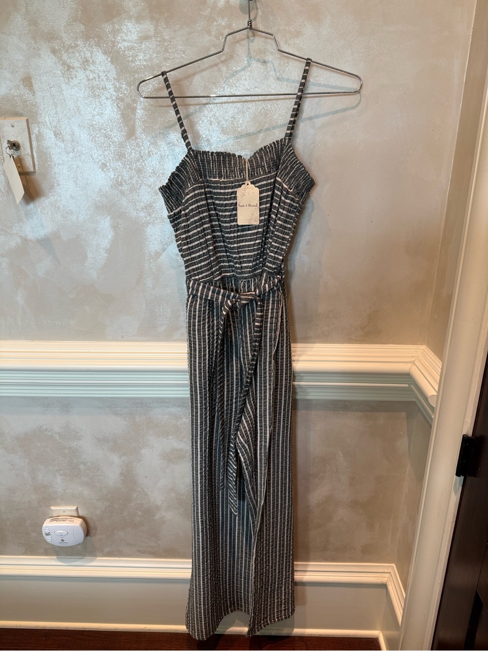 Striped Navy & White Spaghetti-Strap Jumpsuit